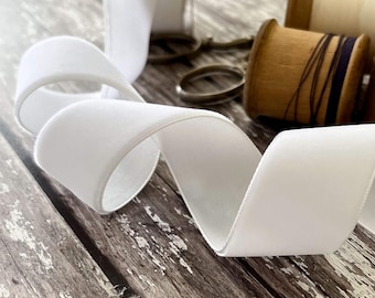 White Velvet Ribbon on a 3 Meter Roll | 3mm, 6mm, 9mm, 16mm, 25mm, 38mm width | Bright White Luxury Ribbon in Various Widths