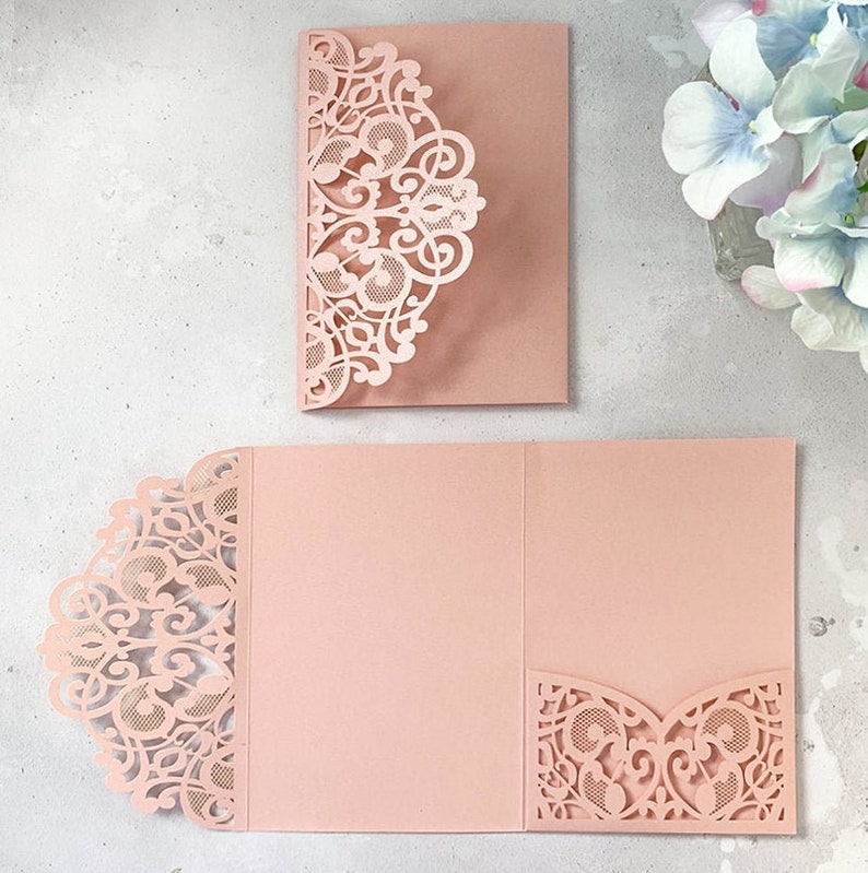 Elin Laser Cut Pocket Invitation in Blush Pink Luxury Laser Etsy