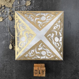 Extravaganza Glitter Laser Cut Invitation - Gold | Blank invitation holder in gold glitter colour | DIY wedding supplies