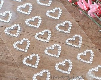 Corazones de cristal autoadhesivos - Lámina de 24 / Pegatinas de corazones de cristal pequeños / Corazones de cristal adhesivos / Pegatinas de corazones con diamantes de imitación
