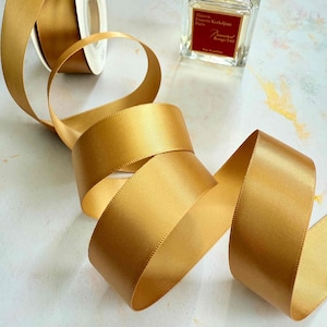 Old Gold Satin Ribbon | 6mm, 13mm, 16mm, 19mm, 25mm, 38mm or 100mm width