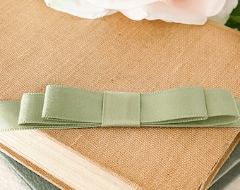 Flat Bow in Spring Moss | Green Satin Ready Made Bows | Decoration for Wedding Invitations, Stationery, Gift Wrap and More