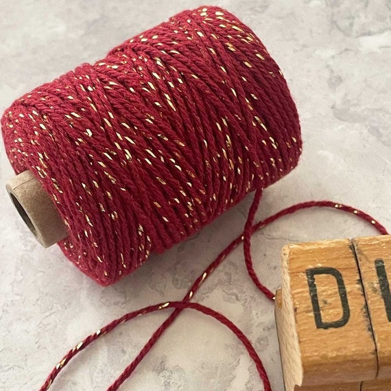 Cotton Lurex Twist Cord Burgundy and Gold 50 Meter Roll Decorative