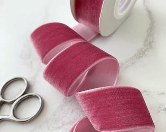 Cinta de terciopelo rosa antiguo - Rollo de 3 metros / Rollo de lujosa cinta de terciopelo rosa empolvado / Anchos disponibles: 3 mm, 6 mm, 9 mm, 16 mm, 25 mm, 38 mm