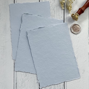 Handmade Card in Light Blue.  PACK OF 5 SHEETS.  Recycled cotton rag card with deckled edge.  Acid Free.  300gsm