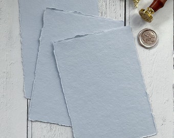 Handmade Card in Light Blue.  PACK OF 5 SHEETS.  Recycled cotton rag card with deckled edge.  Acid Free.  300gsm