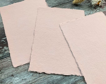 Handmade Card in Blush.  PACK OF 5 SHEETS.  Recycled cotton rag card with deckled edge.  Acid Free.  300gsm