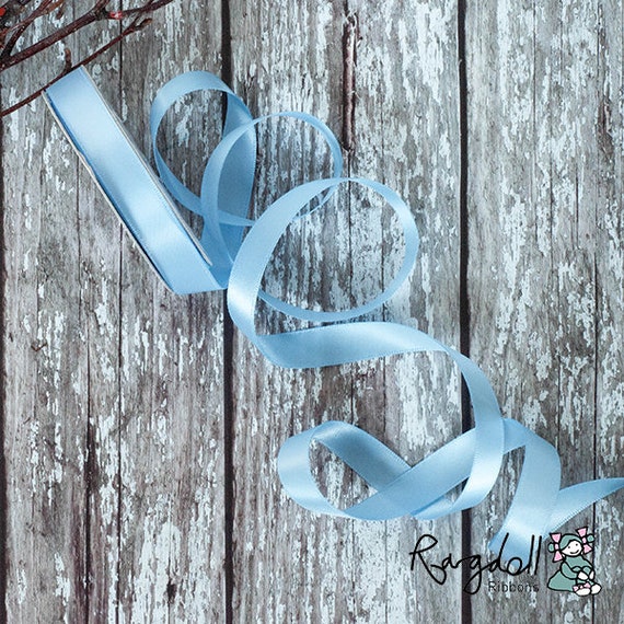 13mm wide French Blue Satin Ribbon | 10 METER ROLL of narrow double faced  satin ribbon | Dusky blue colour | 1/2 inch wide