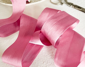 Soft Raspberry Silk Ribbon | 1 Meter | Closed Edge Habotai Silk Ribbon sold by the meter | Bright Pink Silk