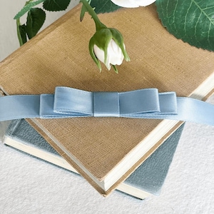 Flat Bow in French Blue | Single or Double Loop Bow in Blue Satin | Bow for Decorating Wedding Invitations, Stationery, Gift Wrap and More