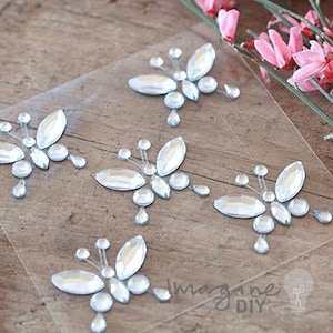 Set van 5 kristallen vlinderstickers | Admiral-stickers met strass vlinders | Zelfklevende kristallen vlinders om huwelijksuitnodigingen te versieren