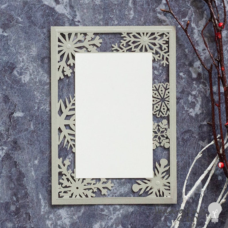 Snowflake Wedding Invitation Silver with Insert Blank invitation with snowflakes DIY winter invitation with laser cut details image 1