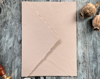 Handmade Paper Envelopes in Natural. PACK OF 5. Recycled cotton rag paper envelopes with deckled edge and diamond flap