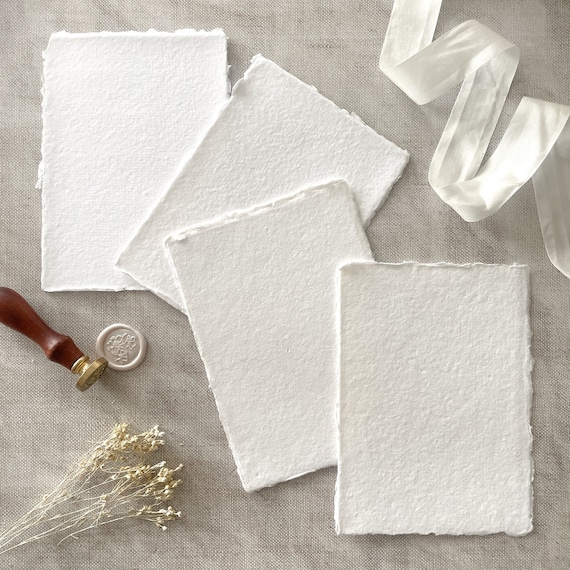 Handmade Card in Premium White. PACK OF 5 SHEETS. Recycled cotton rag card with deckled edge. Acid Free. 300gsm | Textured Card | 5x7