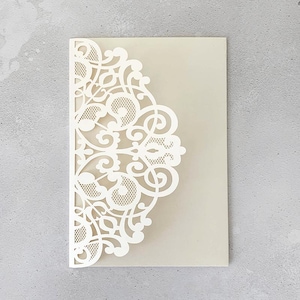 Elin Ivory Laser Cut Invitation Blank | DIY wedding invitation | Pocket Invitation in Ivory | Pretty DIY invitation envelope