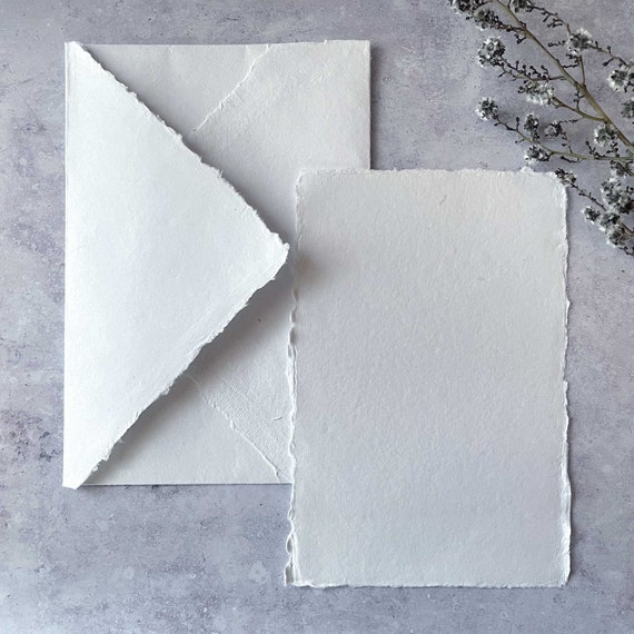 5 White Cotton Rag Paper Handmade Paper Deckled Edge Paper Wedding