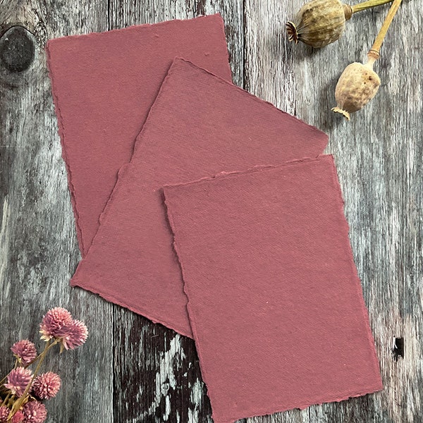 5"x7" Handmade Paper in Dusky Rose | PACK OF 5 SHEETS | Eco Friendly Recycled Cotton Rag Paper with Deckled Edge | 150 gsm