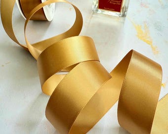 Old Gold Satin Ribbon | 6mm, 13mm, 16mm, 19mm, 25mm, 38mm or 100mm width
