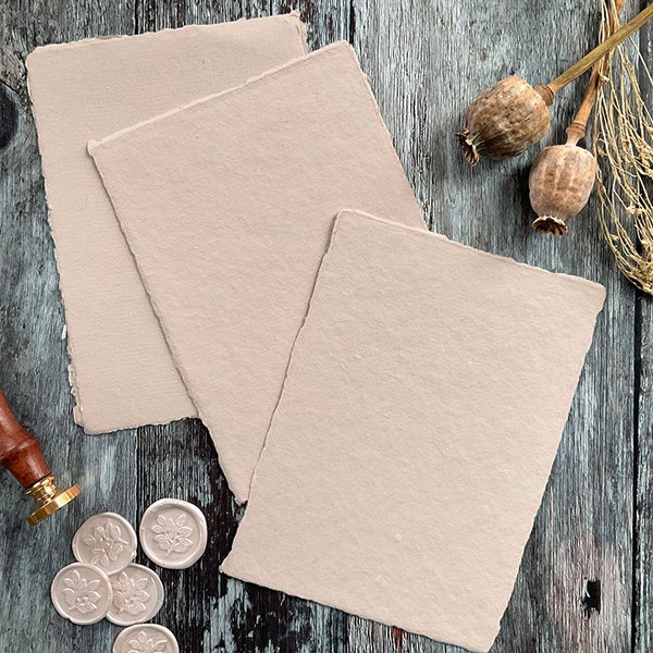 Handmade Paper in Natural.  PACK OF 5 SHEETS.  Recycled cotton rag paper with deckled edge.  Acid Free.