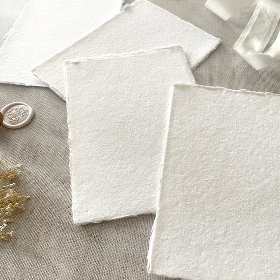 A4 Handmade Card in Premium White. PACK OF 5 SHEETS. Recycled cotton rag card with deckled edge. Acid Free. 300gsm | Textured Card