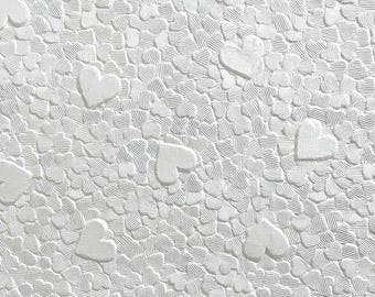 Hearts Embossed Paper Snow White - Decorative paper for DIY wedding invitations, card making and crafts.  Embossed A4 paper