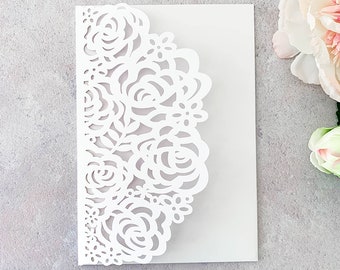 Beatrice Laser Cut Pocket Invitation In Pearlised White | DIY Wedding invitation pocket | Luxury DIY invitation blank | Invitation Envelope
