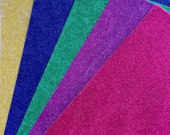 Pack of A3 Glitter Card in Jewel Tones | Hot Pink, Royal Purple, Emerald Green, Electric Blue and Gold Glitter Card Sheets