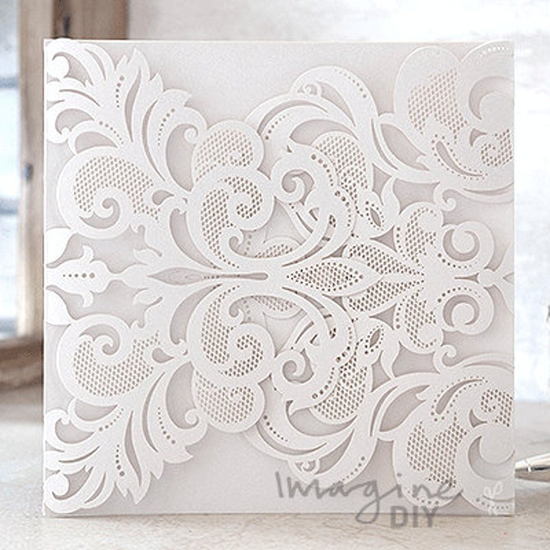 Blank Rococo Card Rococo Wedding Invitation White Blank Laser Cut Invitation for DIY ...