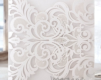 Rococo Wedding Invitation - White | Blank laser cut invitation for DIY wedding and event | Luxury DIY wedding stationery supplies