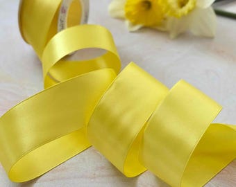 Lemon Yellow Satin Ribbon | 10 Meter Rolls or 1 Metre Lengths | 6mm, 13mm, 16mm, 19mm, 25mm, 38mm, or 100mm wide