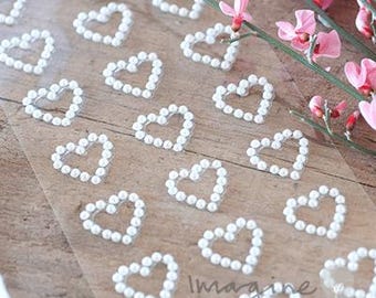 Corazones de perlas autoadhesivos - Lámina de 24 / Pequeños corazones de perlas adhesivos / Pegatinas de corazones de perlas / Decoración de invitaciones / Elaboración de tarjetas