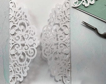 Lavish Laser Cut Invitation in White | Blank laser cut invitations | DIY wedding invitation supplies