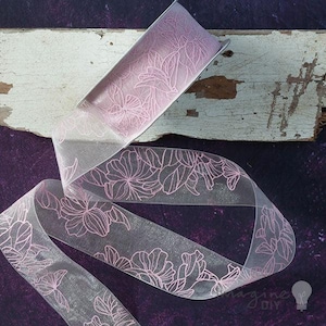 Elegante Blümchen Organza Rose | Rosa Chiffonband mit Blumenmuster