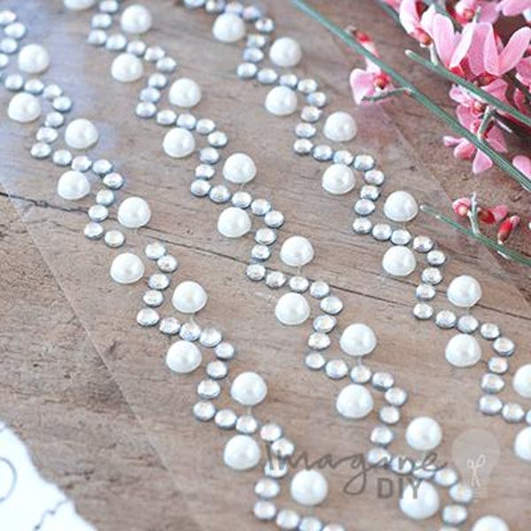 Rangées auto-adhésives à chevrons nacrés (nacre et cristal) | Stickers décoratifs perles et cristaux | Collez sur des rangées de perles et de cristaux