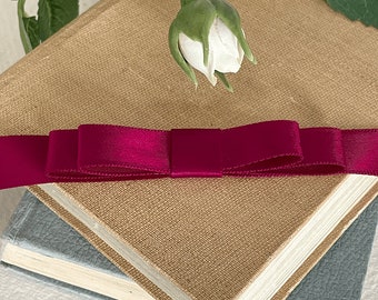 Flat Bow in Wine Red | Single or Double Loop Decorative Bow in Dark Red Satin | Decorative bow for Wedding Invitations, Stationery, etc.