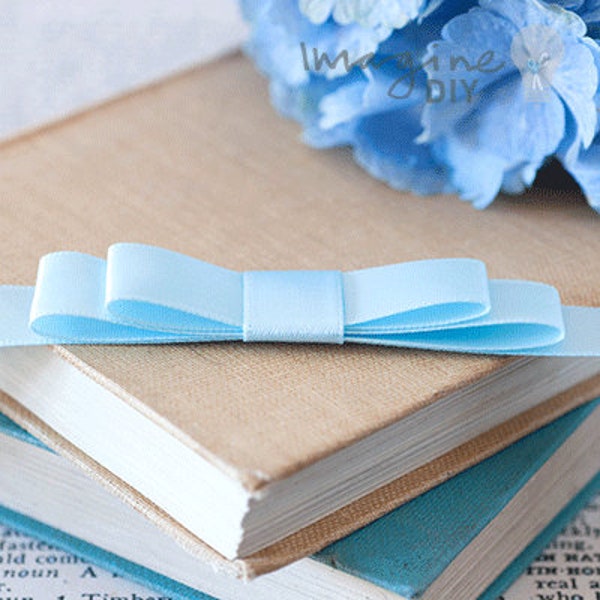 Flat Bow in Pale Blue | Elegant Pre Made Bow in Pale Blue Satin | Decorative Bow for Wedding Invitations, Stationery, Gift Wrap etc.