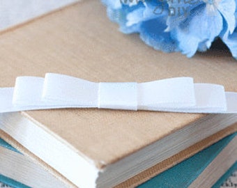 Flat Bow in White | Ready Made Bow in White Satin | Perfect Bow for Decorating Wedding Invitations, Stationery, Gift Wrap and More