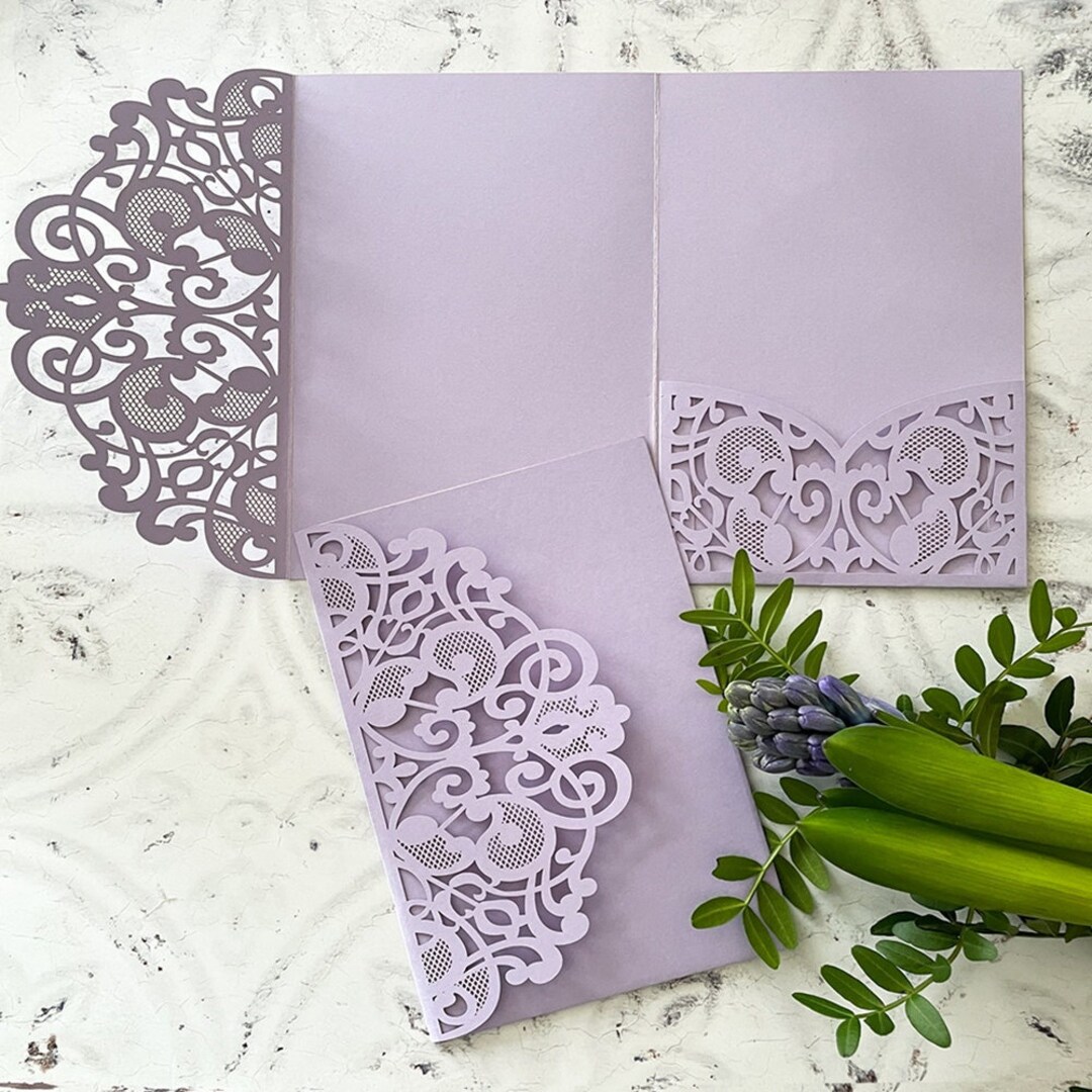 Elin Laser Cut Pocket Invitation in Lilac Luxury Laser Cut Etsy
