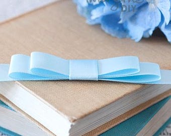 Flat Bow in Pale Blue | Elegant Pre Made Bow in Pale Blue Satin | Decorative Bow for Wedding Invitations, Stationery, Gift Wrap etc.