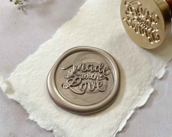 Made With Love - Timbro di cera grande / Timbro di cera in stile calligrafia per imballaggio / confezione regalo / decorazione