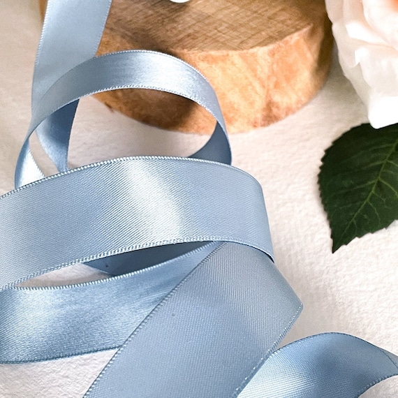 13mm wide French Blue Satin Ribbon | 10 METER ROLL of narrow double faced  satin ribbon | Dusky blue colour | 1/2 inch wide