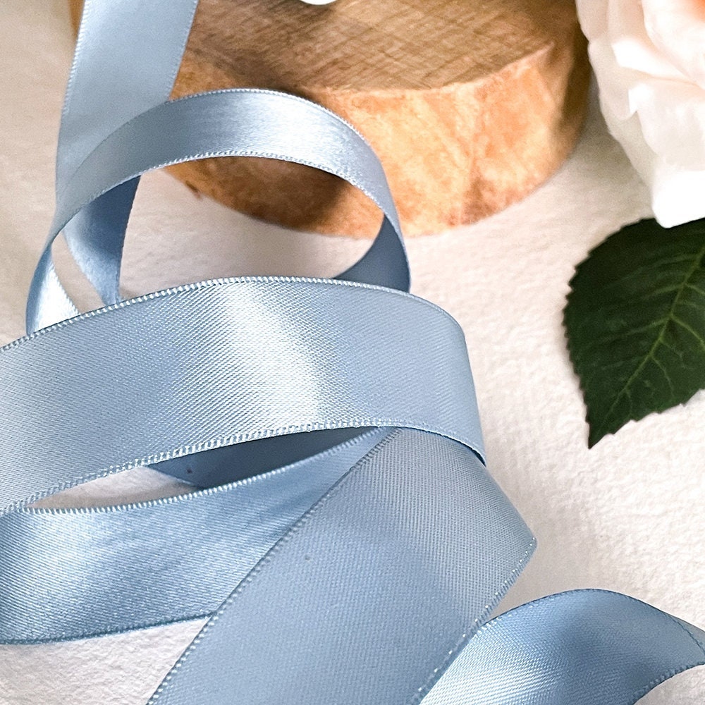 13mm wide French Blue Satin Ribbon | 10 METER ROLL of narrow double faced  satin ribbon | Dusky blue colour | 1/2 inch wide