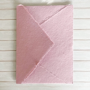 Handmade Paper Envelopes in Vintage Pink. PACK OF 5. Recycled cotton rag paper envelopes with deckled edge and diamond flap