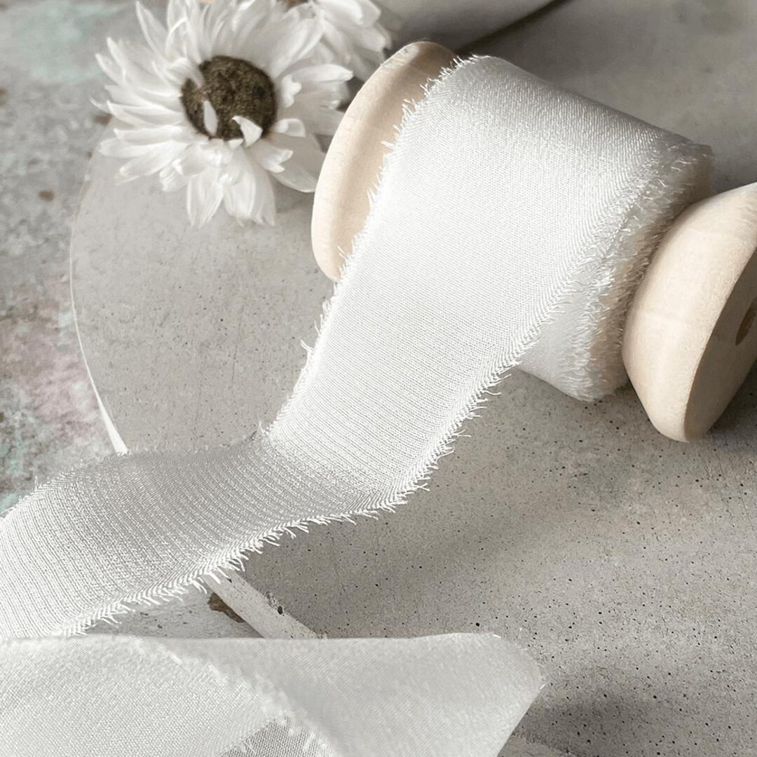Silk White Ribbons Silk Ribbon in White | 5 Meter Roll of Habotai Silk Ribbon on White ...
