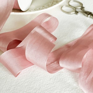 Blush Pink Silk Ribbon | 1 Meter | Closed Edge Habotai Silk Ribbon sold by the meter | Blush Pink Silk Ribbon