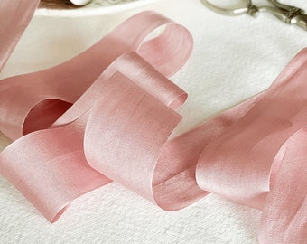 Blush Pink Silk Ribbon | 1 Meter | Closed Edge Habotai Silk Ribbon sold by the meter | Blush Pink Silk Ribbon