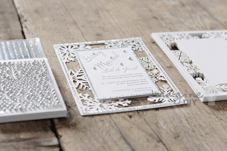 Snowflake Wedding Invitation Silver with Insert Blank invitation with snowflakes DIY winter invitation with laser cut details image 4