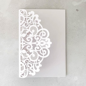 Elin White Laser Cut Invitation Blank | DIY wedding invitation | Pocket Invitation in White | Floral invitation with pocket