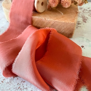 Nastro di seta color ruggine / Rotolo da 5 metri di nastro di seta Habotai color arancione bruciato / Nastro di lusso su bobina di legno