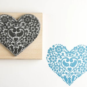 Lino Twin Birds Coeur Tampon En Caoutchouc | Timbre à l’encre | Timbre décoratif | Timbre 9cm X 9cm | Timbre en caoutchouc | Timbre artisanal